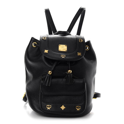 MCM Grained Calfskin Studded Drawstring Backpack Black 1 of 11