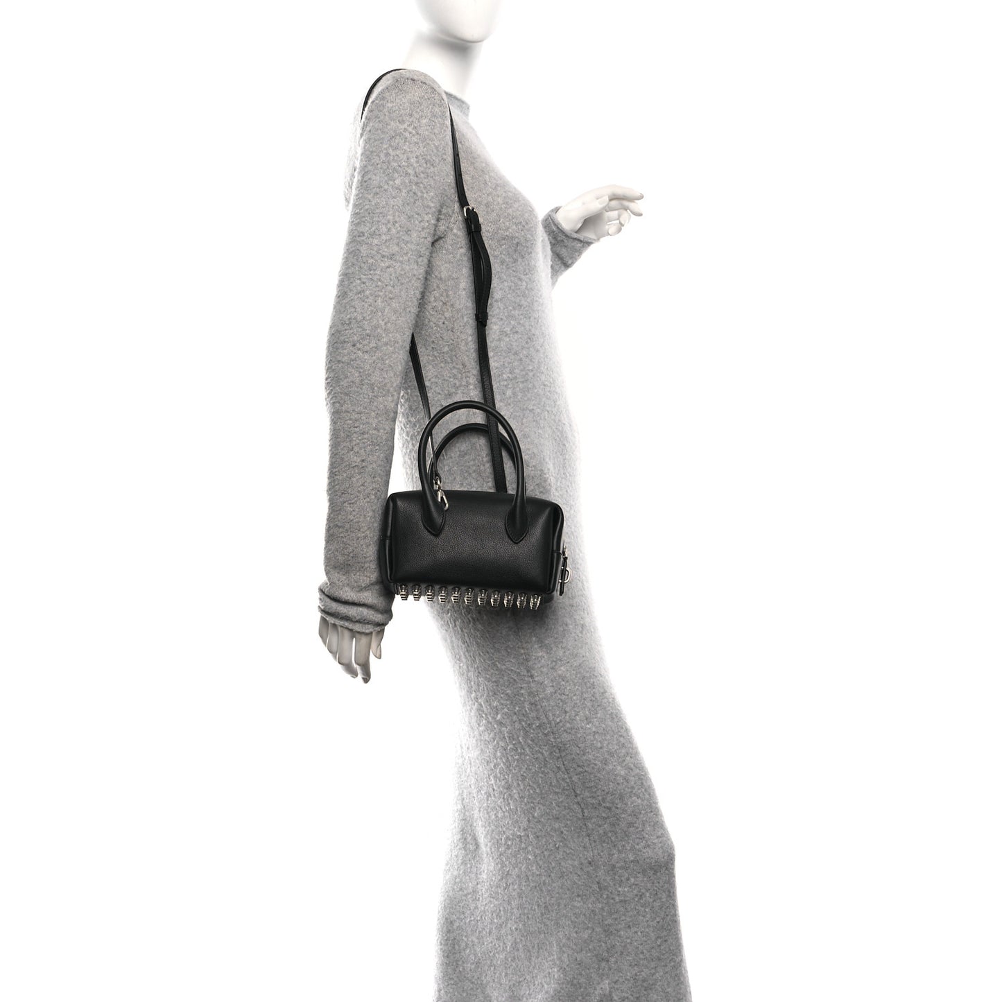 Calfskin Small Roux Top Handle Bag Black