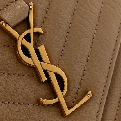 Saint Laurent Sheepskin Matelasse Chevron Monogram Medium College Bag Dark Beige 15 of 15