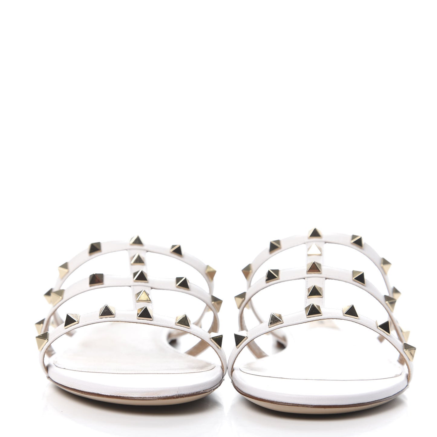 Nappa Rockstud Caged Flat Slide Sandals 39.5 Bianco Ottico