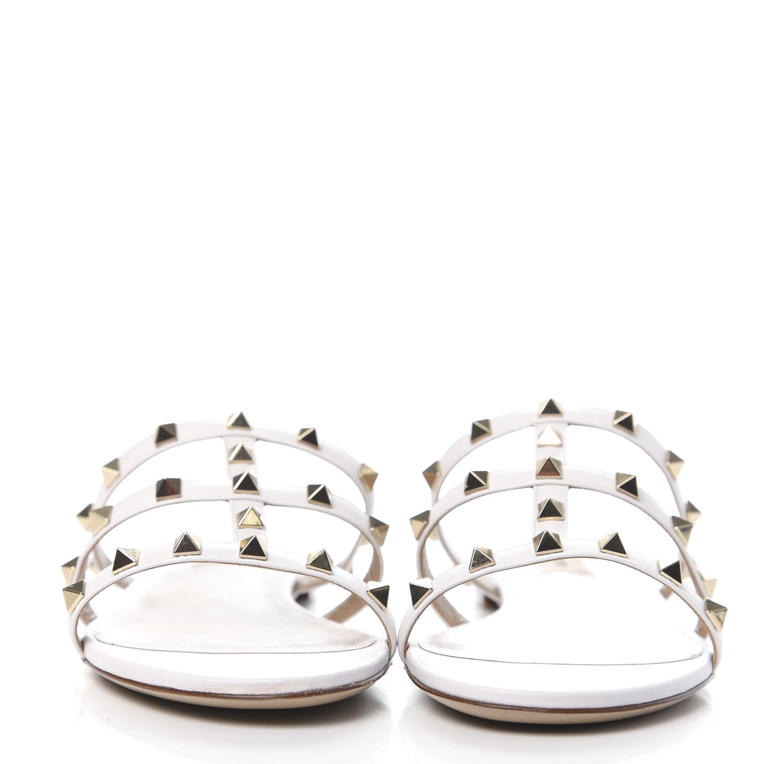 Valentino Garavani Nappa Rockstud Caged Flat Slide Sandals 39.5 Bianco Ottico 2 of 7