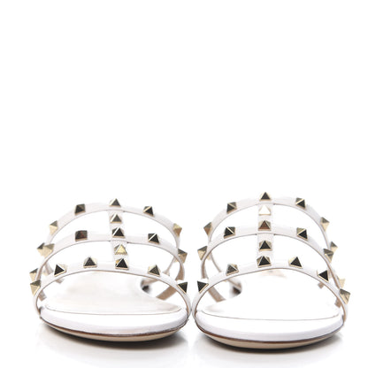 Valentino Garavani Nappa Rockstud Caged Flat Slide Sandals 39.5 Bianco Ottico 2 of 7