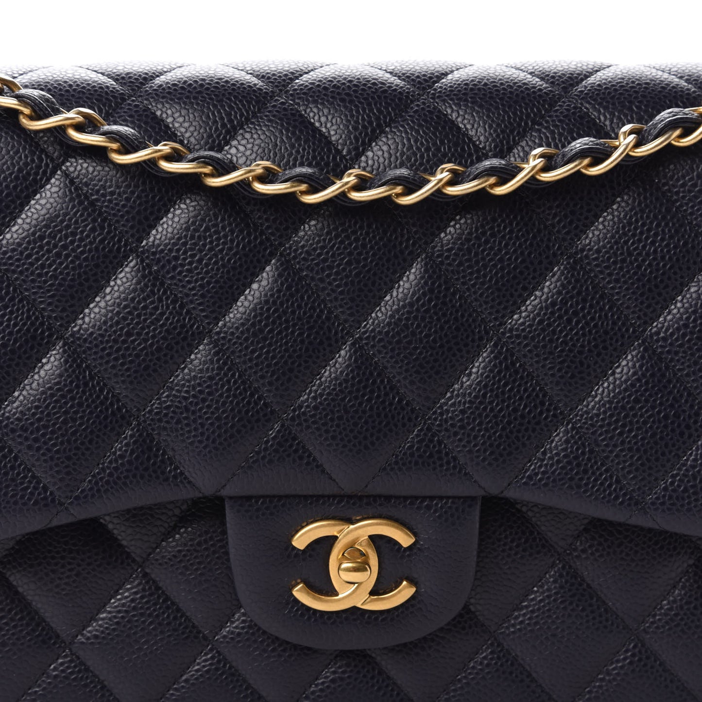Caviar Quilted Jumbo Double Flap Navy Blue