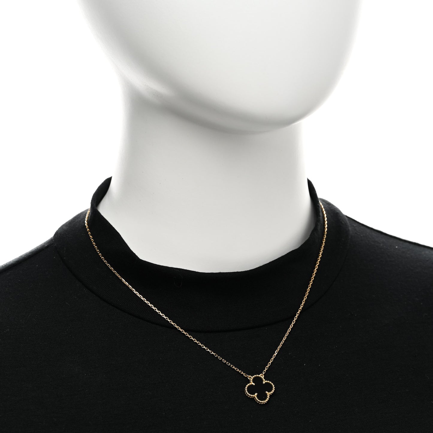 18K Yellow Gold Black Onyx Vintage Alhambra Pendant Necklace