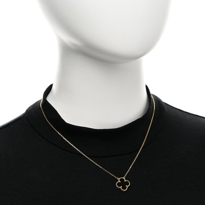 Van Cleef & Arpels 18K Yellow Gold Black Onyx Vintage Alhambra Pendant Necklace 2 of 5