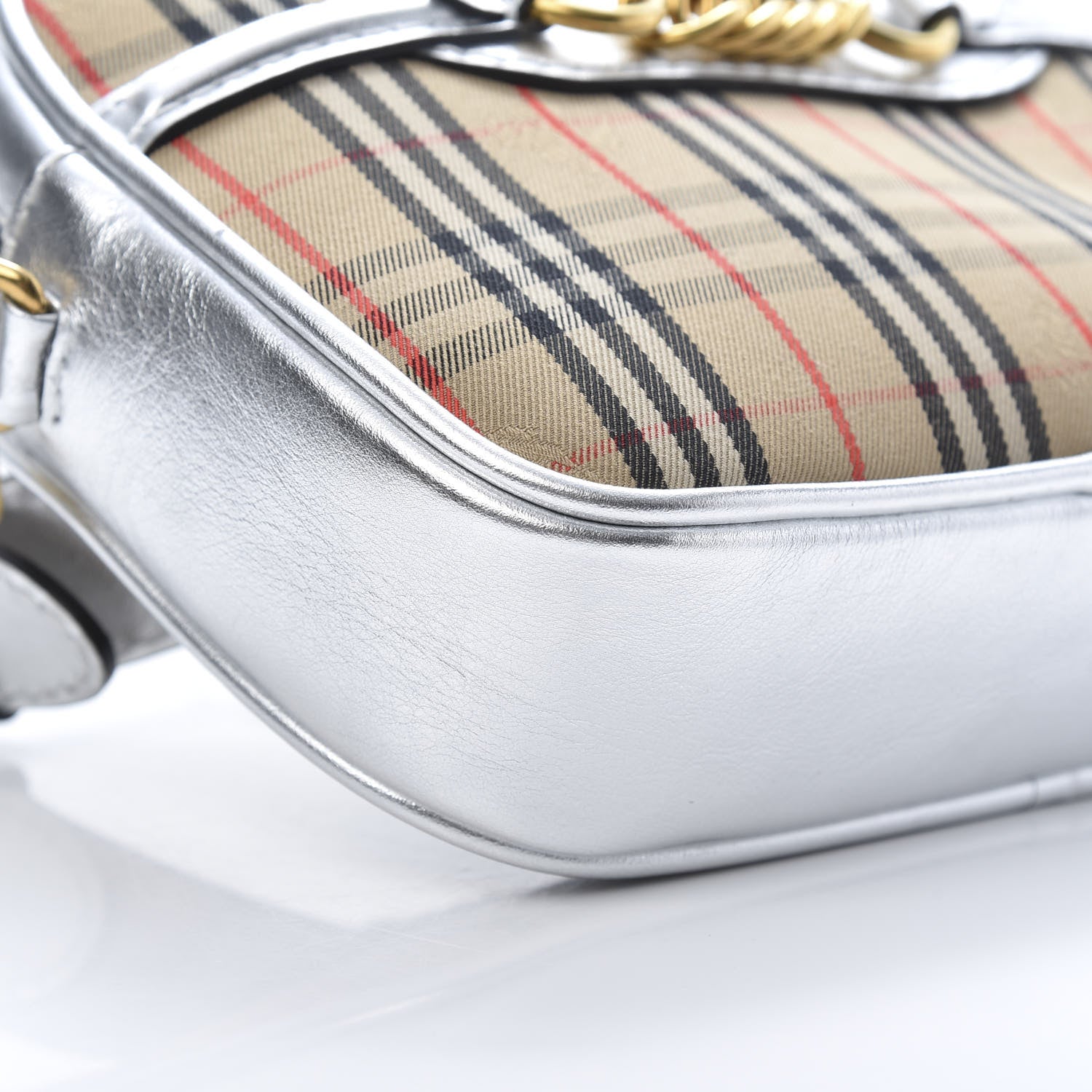 Burberry Metallic Smooth Calfskin 1983 Knight Check Link Bum Bag Silver 9 of 12