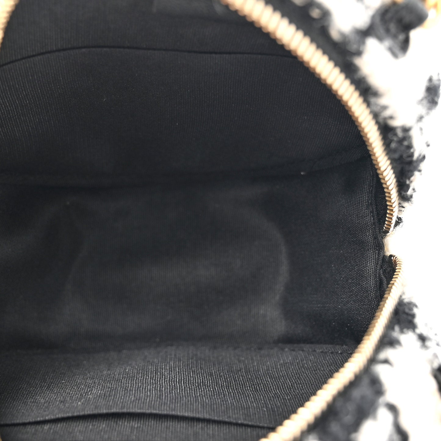 Wool Tweed Lambskin Quilted Chanel 19 Round Clutch With Chain and Coin Purse Black White