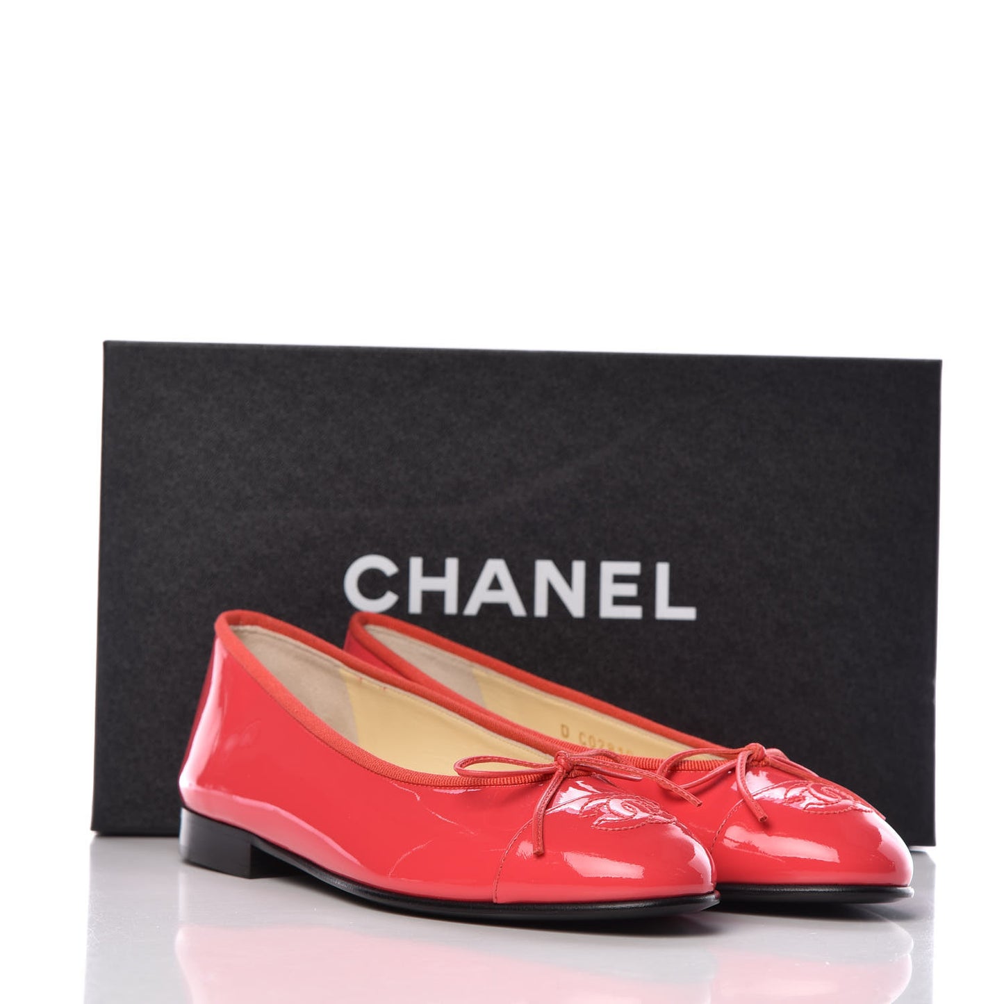 Patent Calfskin CC Cap Toe Ballerina Flats 36 Coral