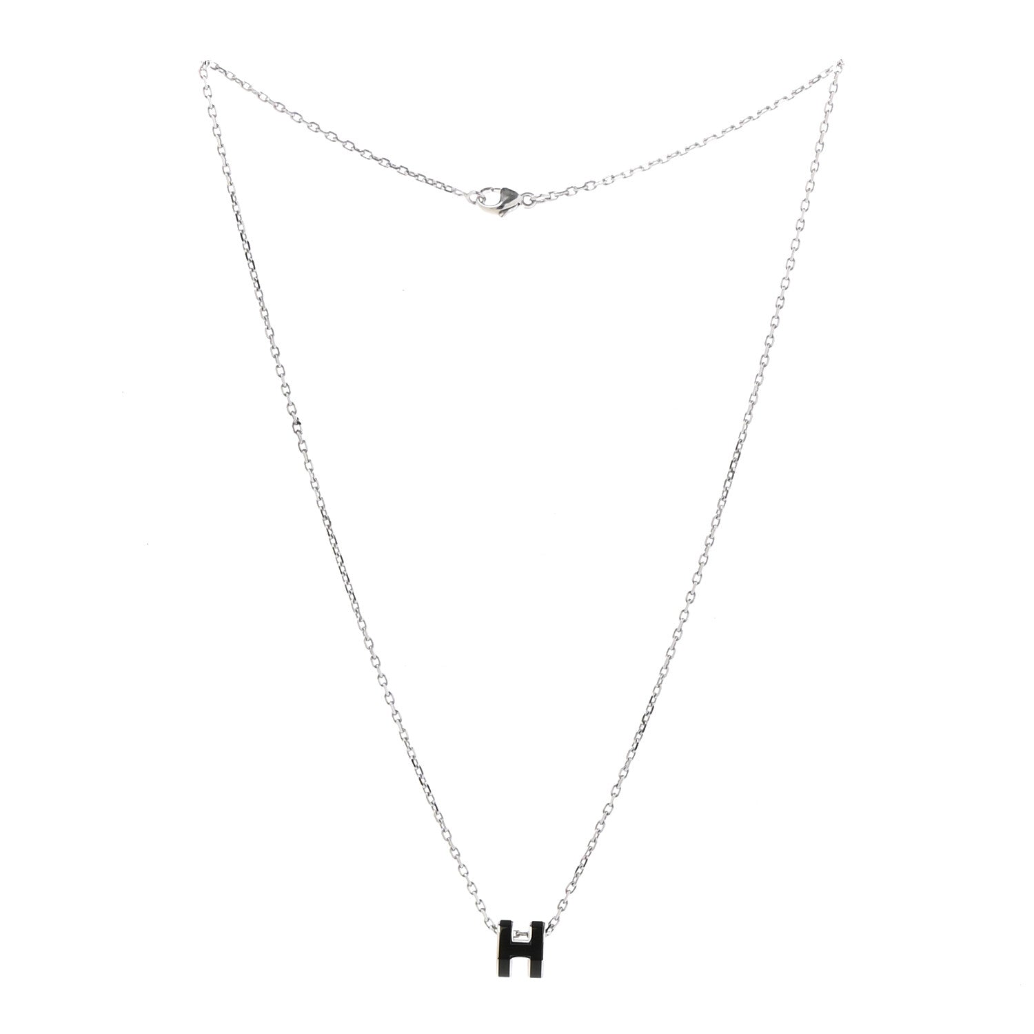 Hermes Lacquered Palladium Mini Pop H Pendant Necklace Black 3 of 7