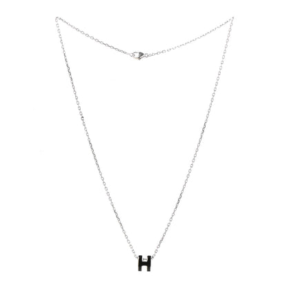 Hermes Lacquered Palladium Mini Pop H Pendant Necklace Black 3 of 7