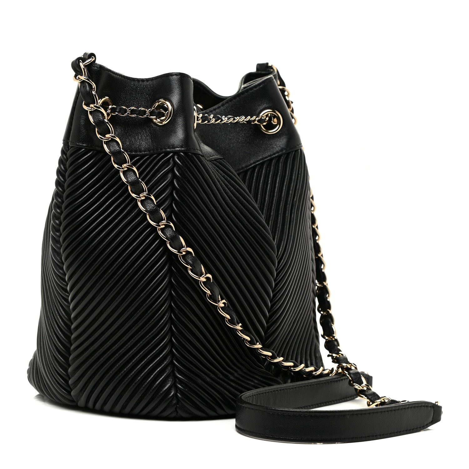 Chanel Lambskin Chevron Drawstring Bag Black 2 of 13