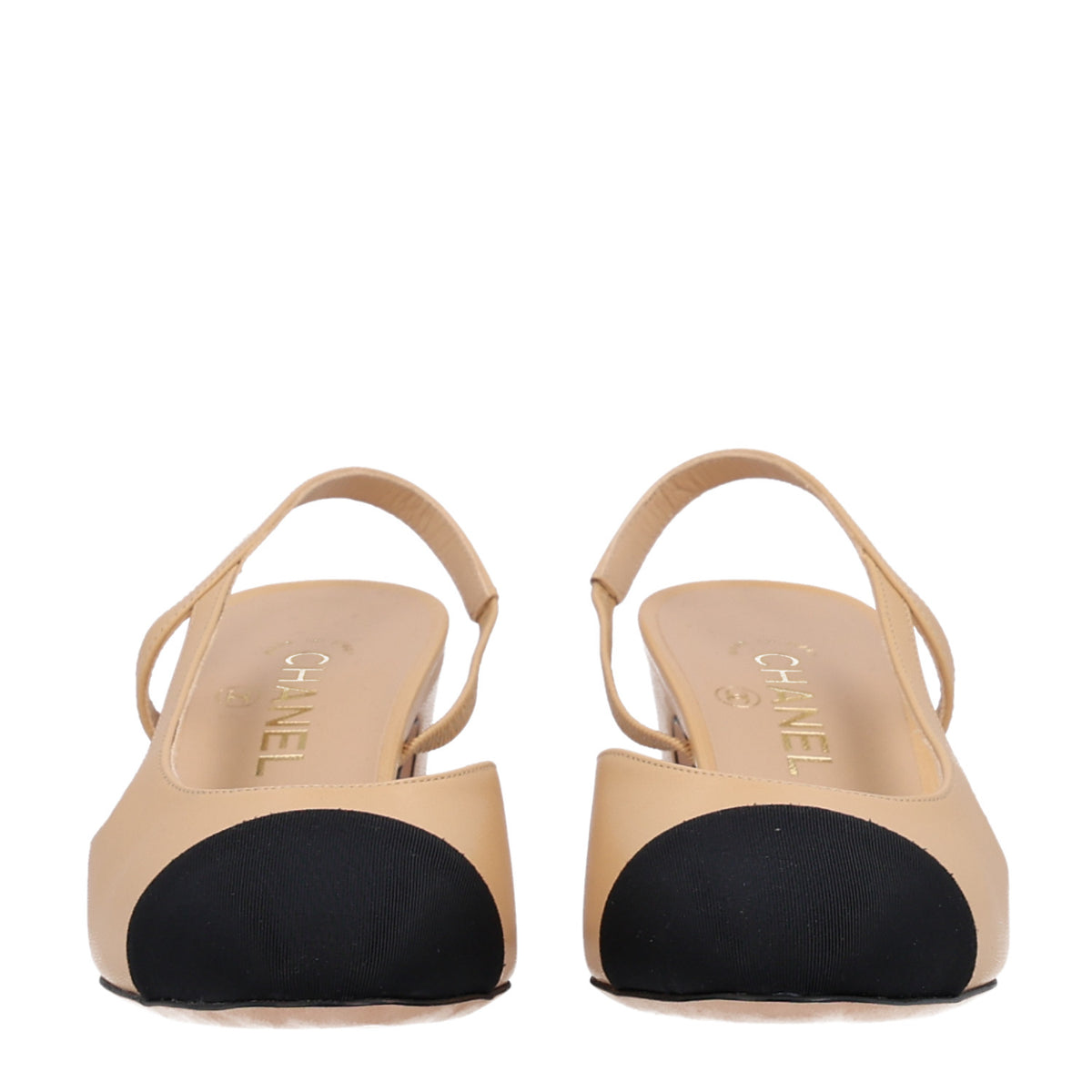 Goatskin Grosgrain Cap Toe CC Slingback Pumps 40 Beige Black