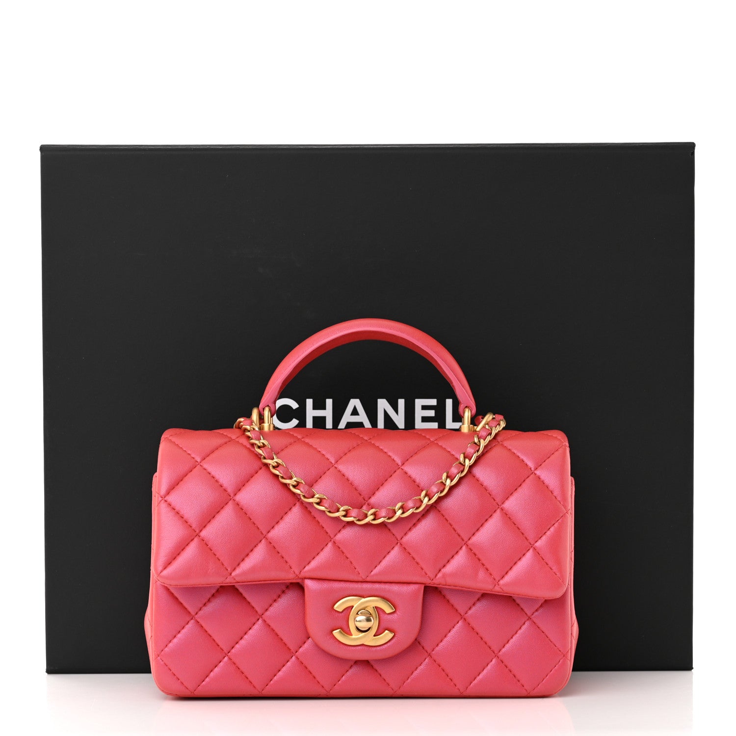 Chanel Iridescent Lambskin Quilted Mini Top Handle Rectangular Flap Red 13 of 13