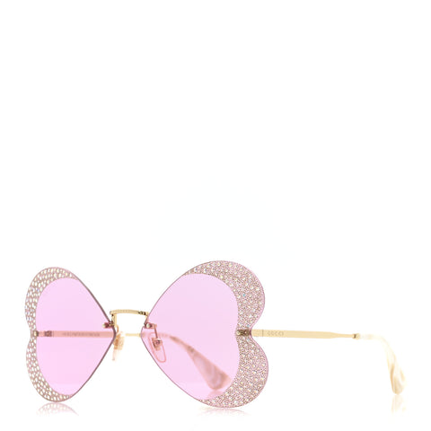 Metal Crystal Heart Frame Sunglasses GG0897S Pink Gold