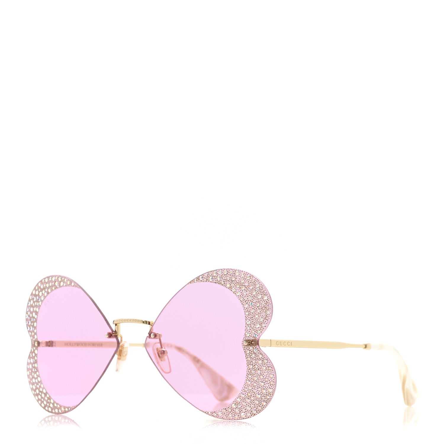 Gucci Metal Crystal Heart Frame Sunglasses GG0897S Pink Gold 1 of 9