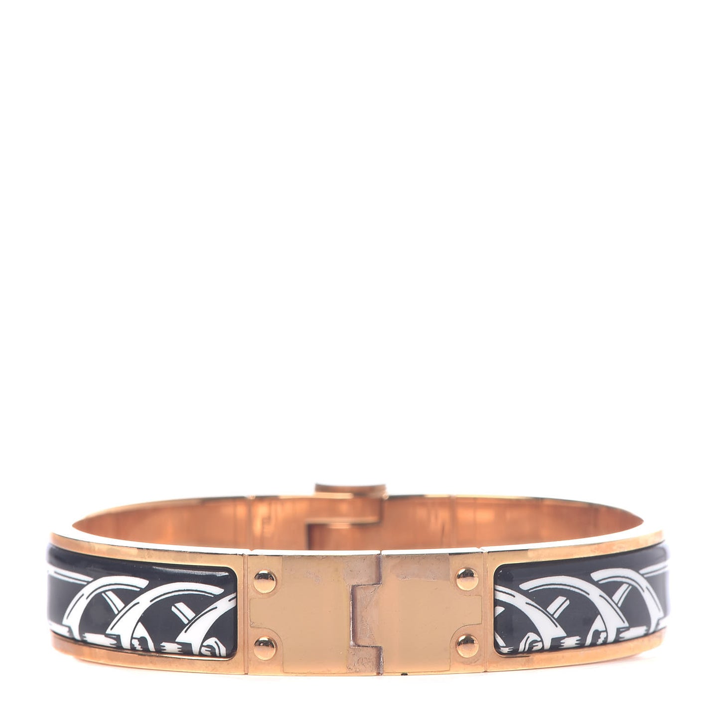 Enamel Printed Narrow Balades Equestres Positif Negatif Hinged Bracelet S Black