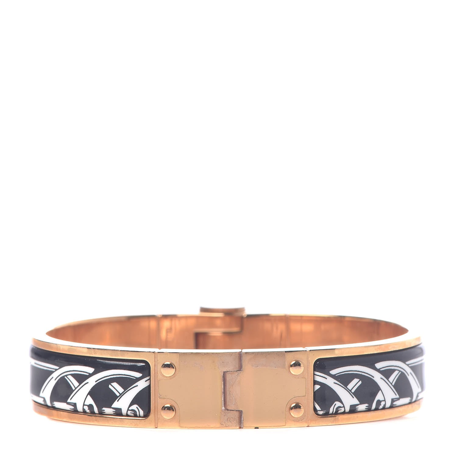 Hermes Enamel Printed Narrow Balades Equestres Positif Negatif Hinged Bracelet S Black 3 of 5
