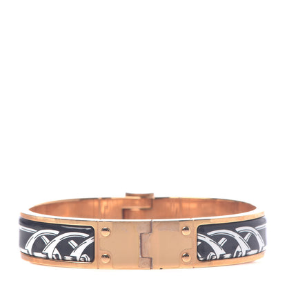 Hermes Enamel Printed Narrow Balades Equestres Positif Negatif Hinged Bracelet S Black 3 of 5