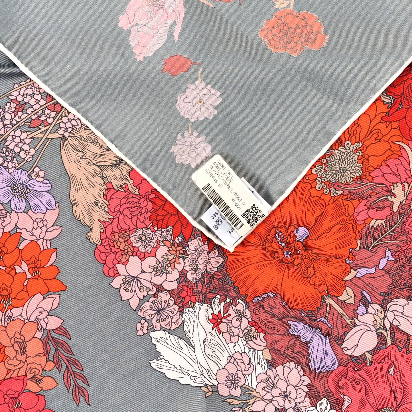 Silk Robe Legere Scarf 90 Gris Corail Rose Pourpre