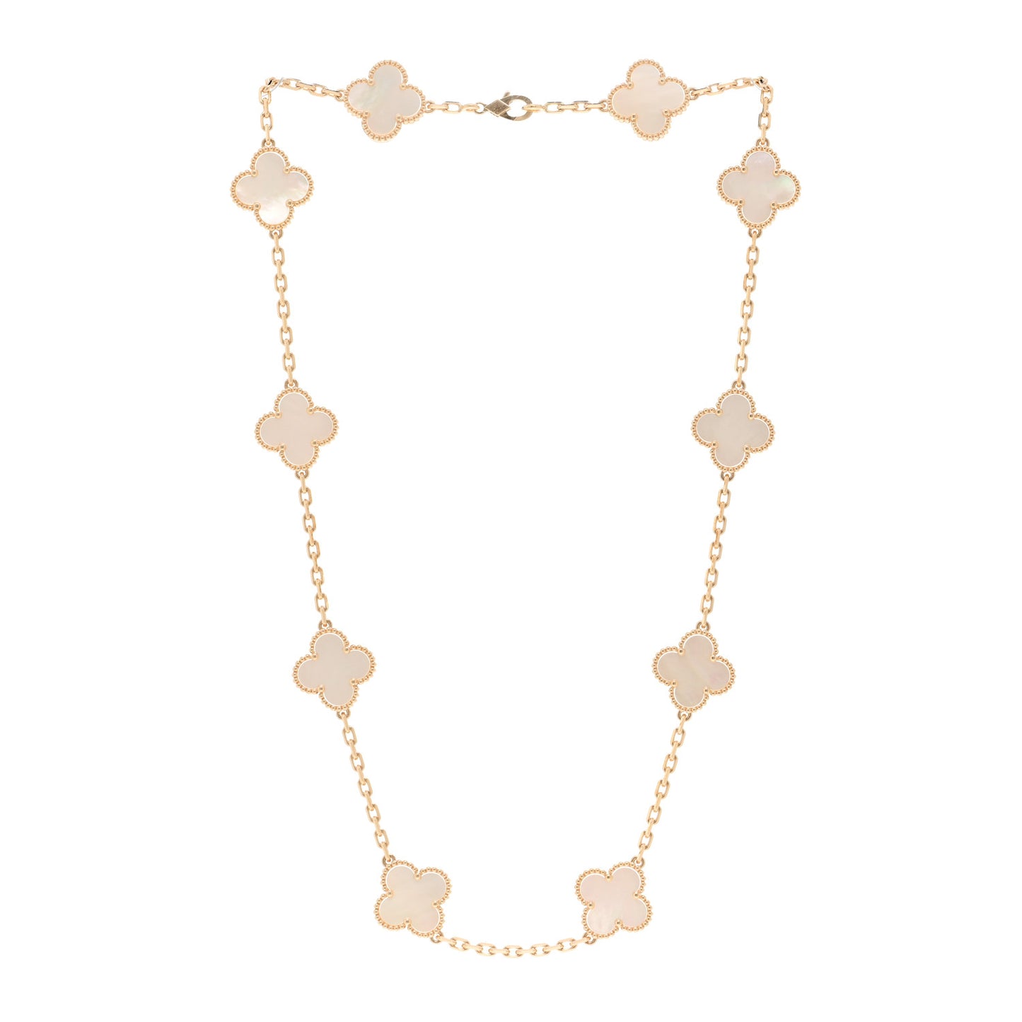 18K Yellow Gold Mother of Pearl 10 Motifs Vintage Alhambra Necklace