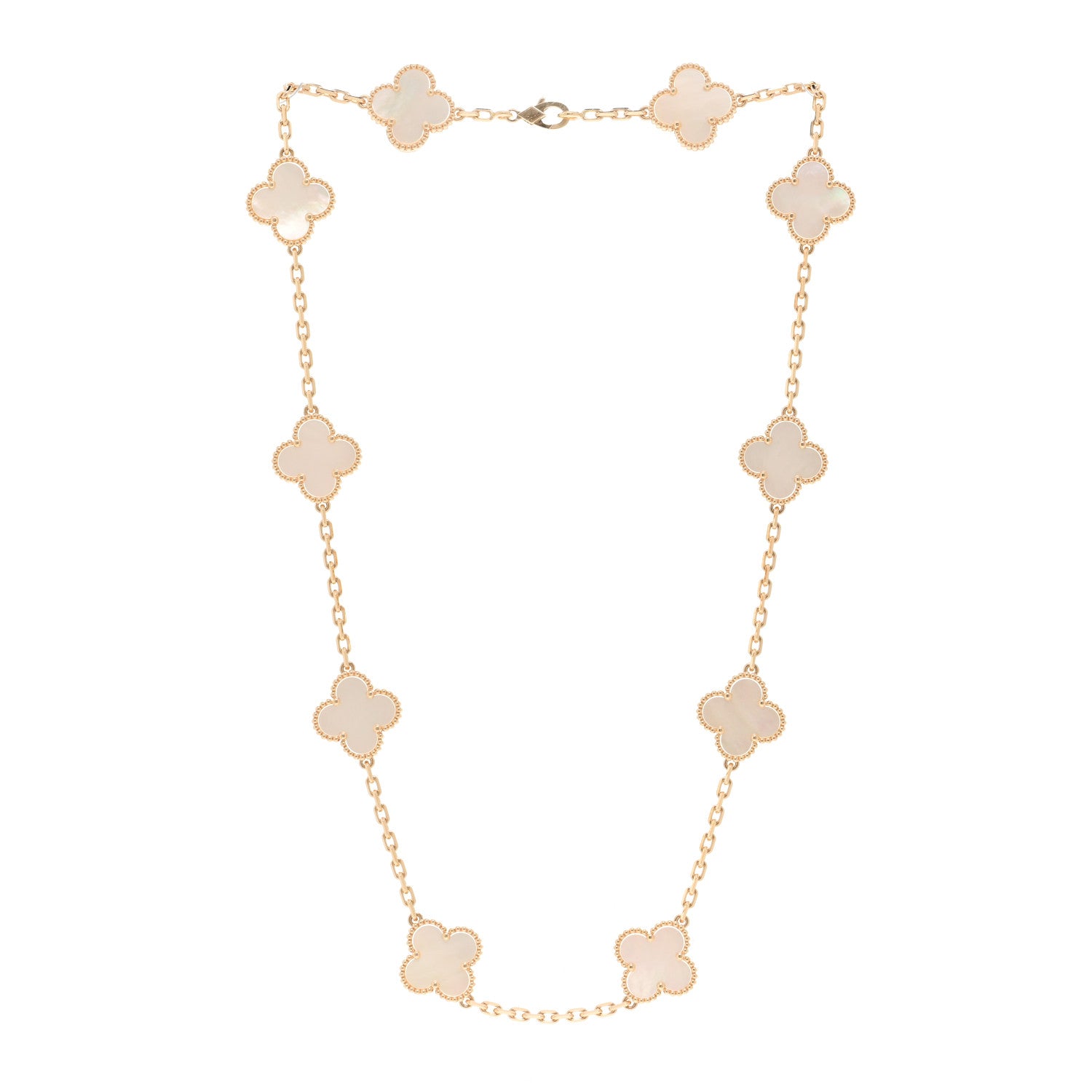 Van Cleef & Arpels 18K Yellow Gold Mother of Pearl 10 Motifs Vintage Alhambra Necklace 3 of 5