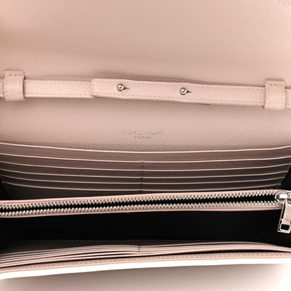 Saint Laurent Grain De Poudre Matelasse Chevron Monogram Chain Wallet Pink and White 5 of 11