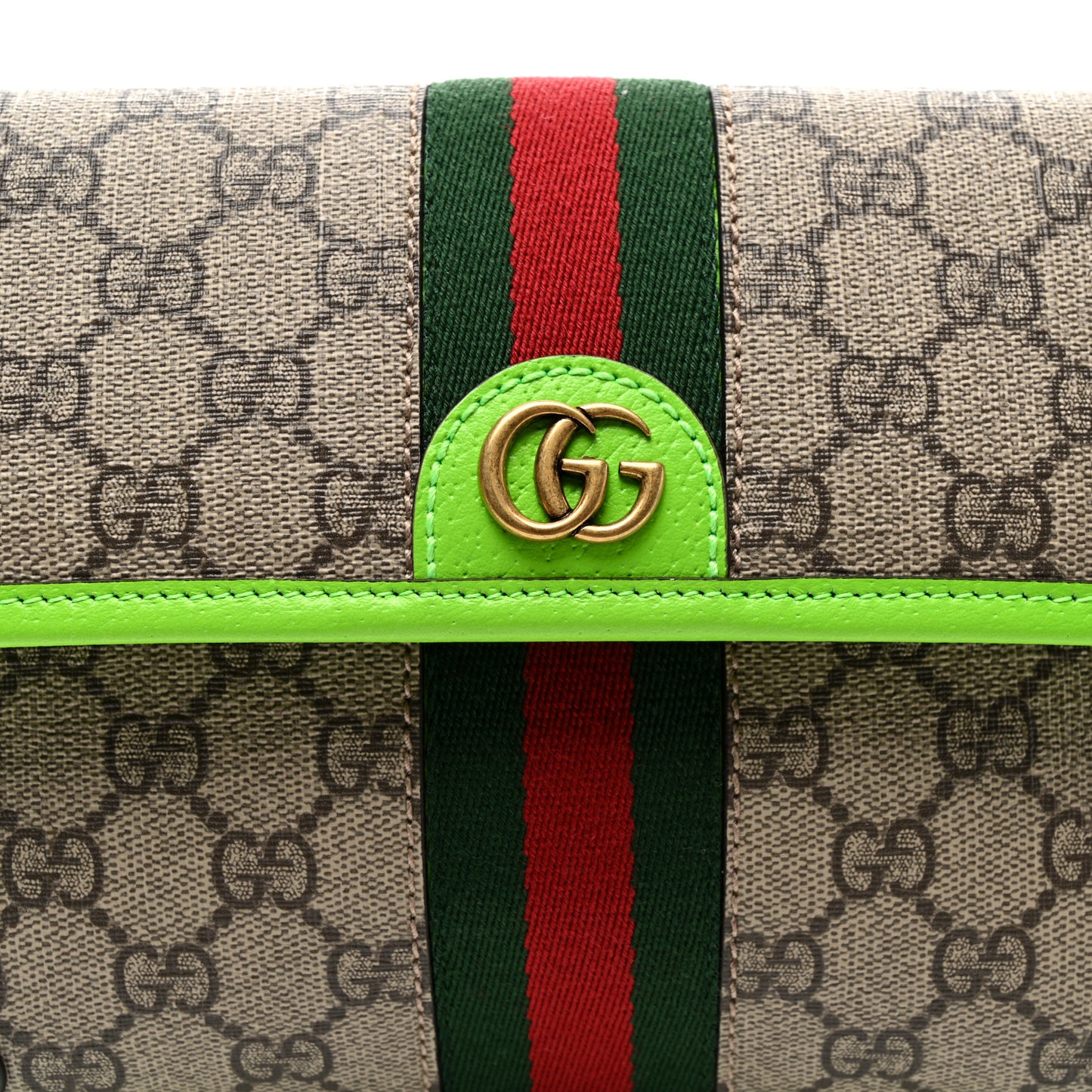 GG Supreme Monogram Web Small Ophidia Belt Bag Beige Ebony Electric Green