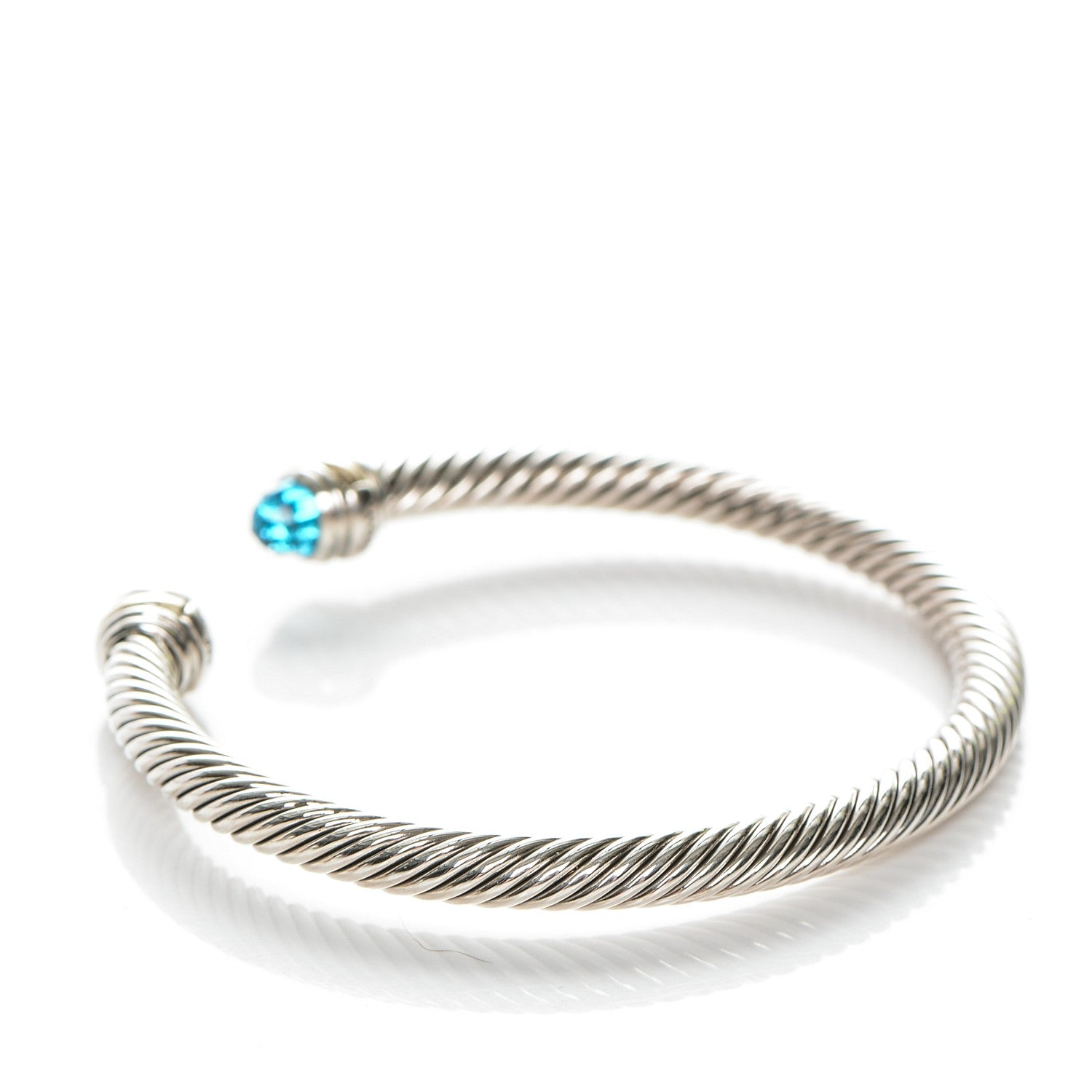David Yurman Sterling Silver 14K Yellow Gold Blue Topaz 5mm Cable Classics Bracelet 3 of 5