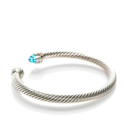 David Yurman Sterling Silver 14K Yellow Gold Blue Topaz 5mm Cable Classics Bracelet 3 of 5