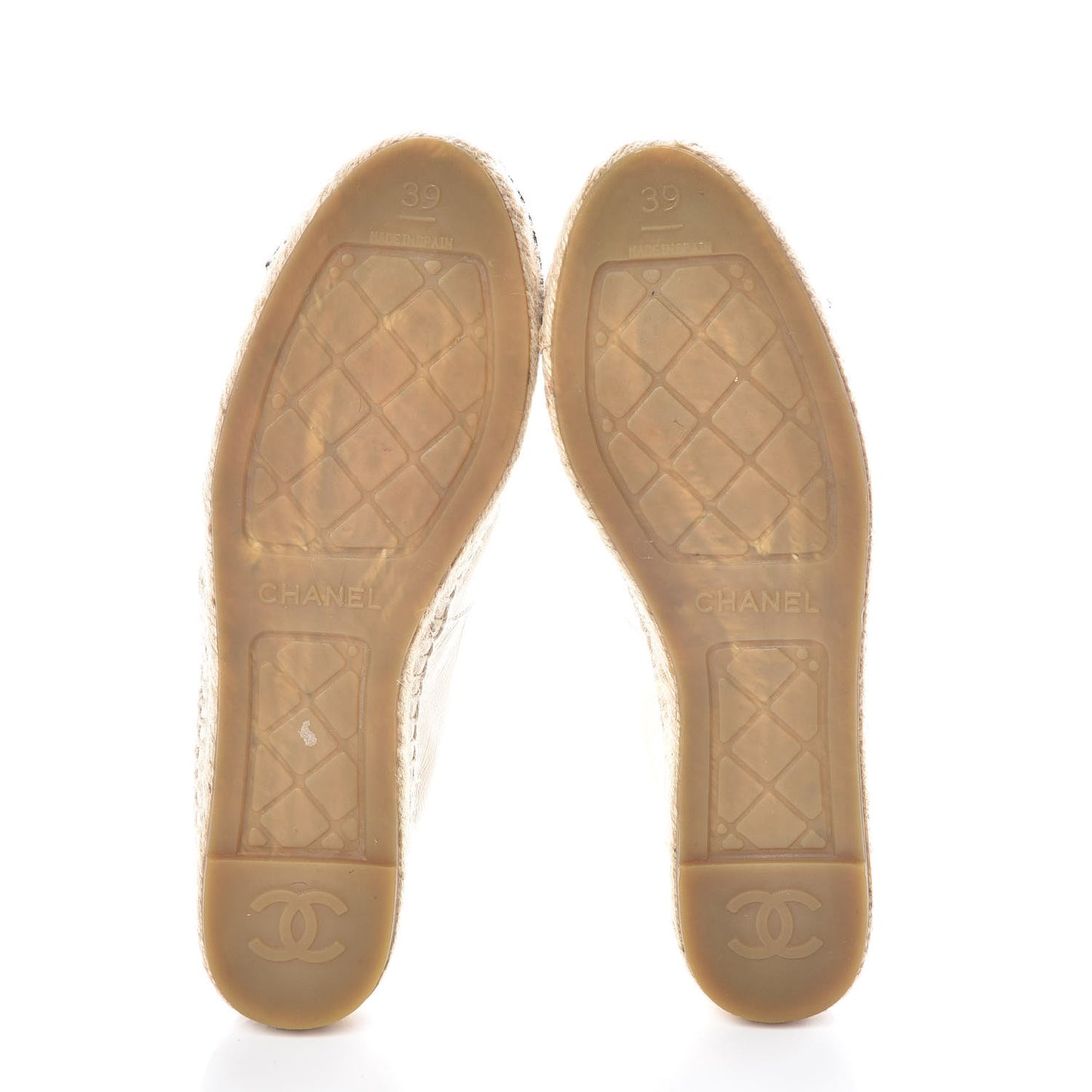 Metallic Calfskin Grosgrain CC Espadrilles 39 Ivory Black
