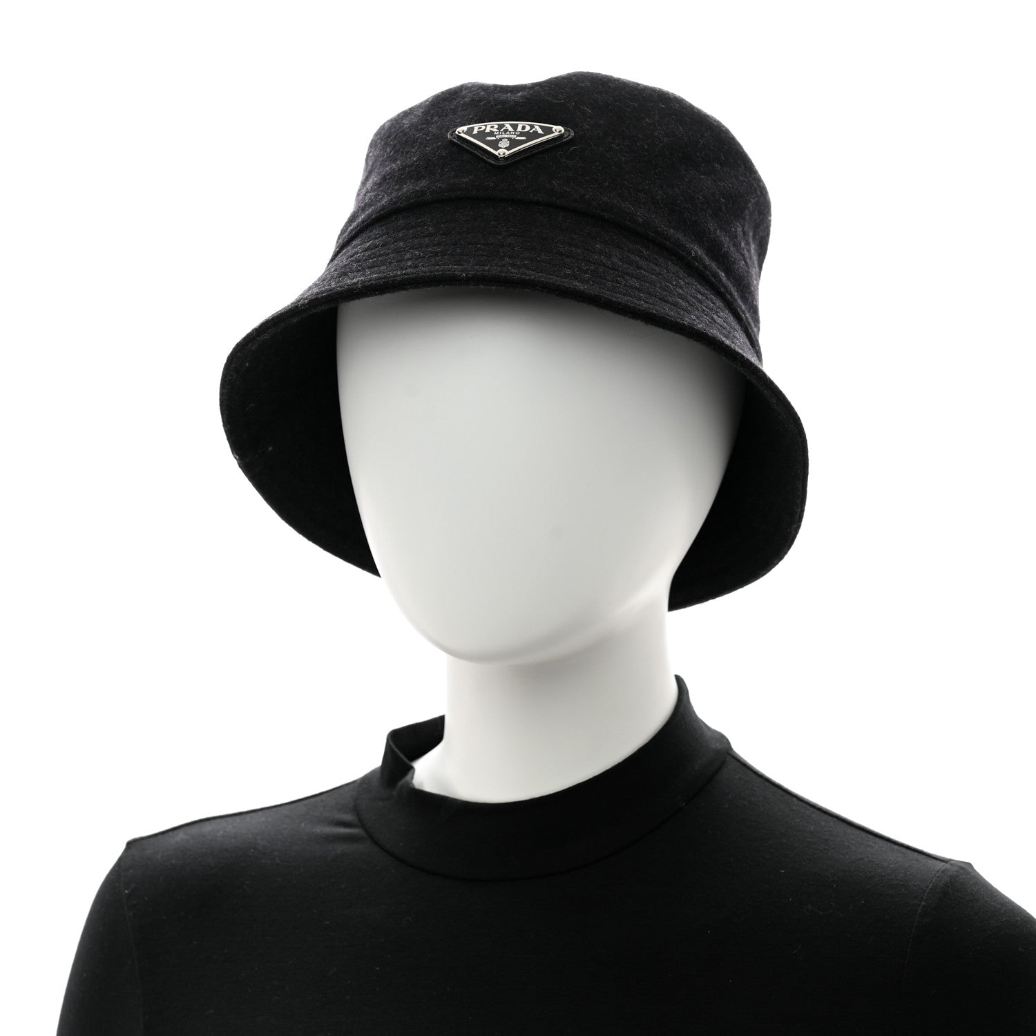 Prada Authentic Loden Wool Metal Triangle Logo Bucket Hat M Anthracite 2 of 10