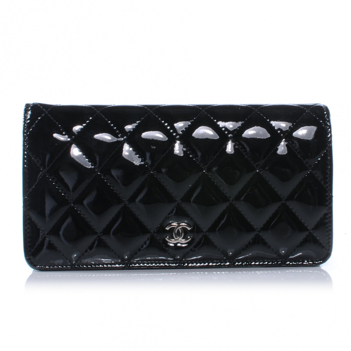 Patent Quilted Yen Wallet Black
