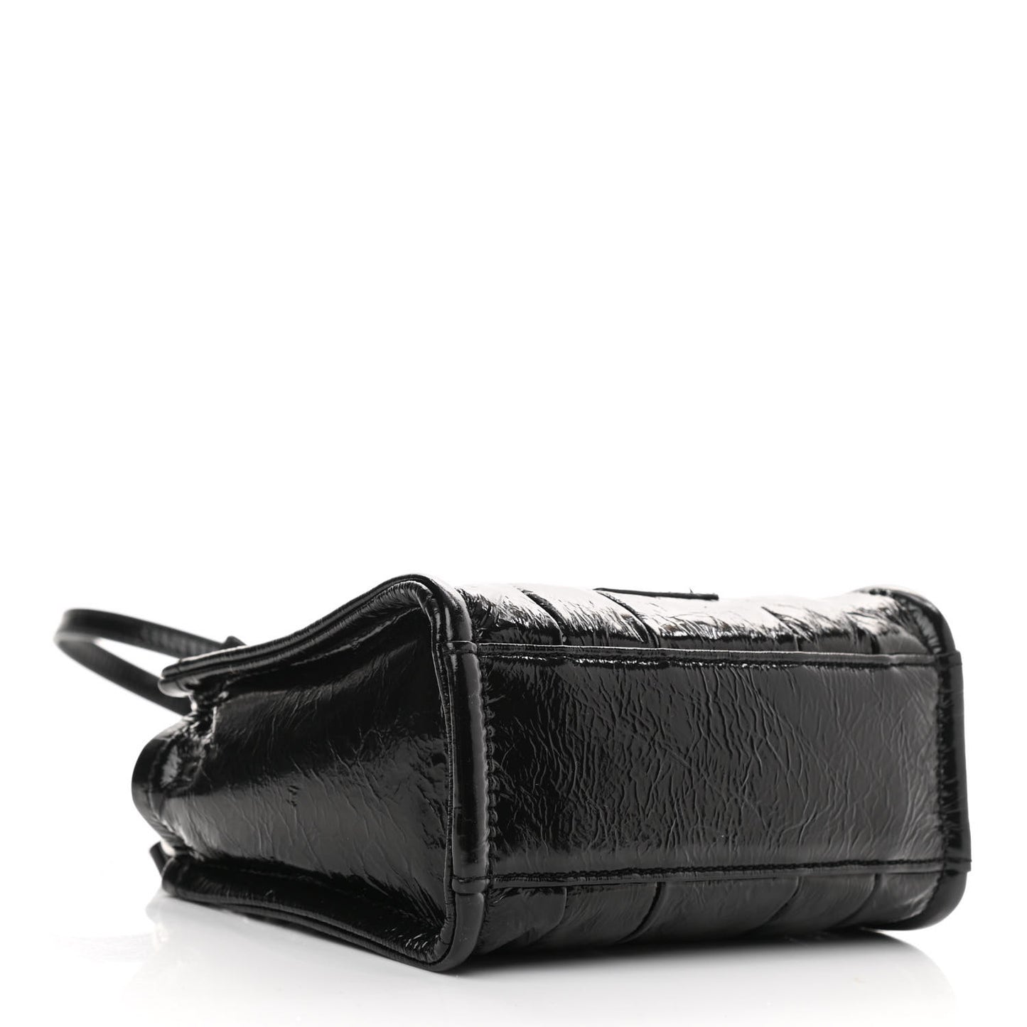 Shiny Crinkled Lambskin Micro The Tote Bag Black