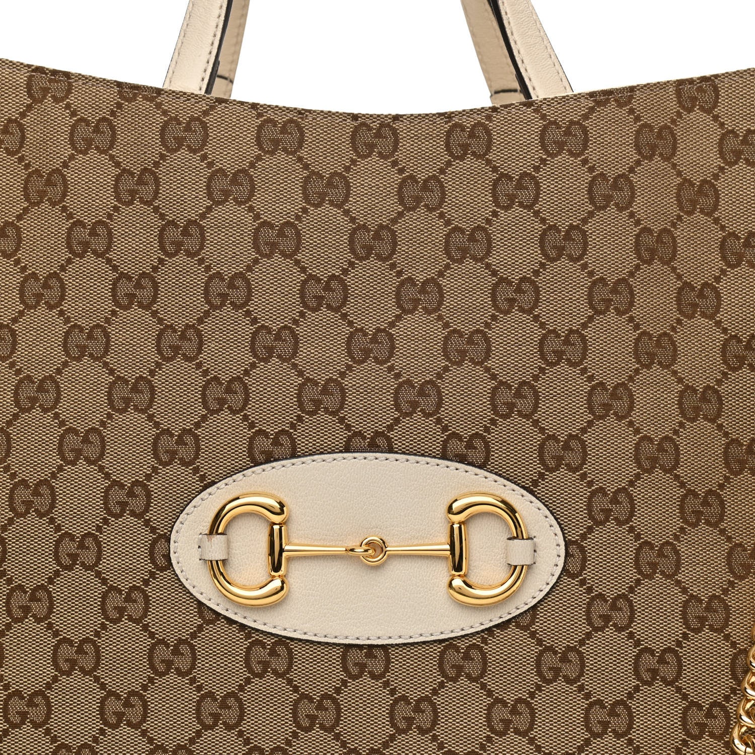 Gucci Monogram Calfskin Large Horsebit 1955 Tote Bag Beige Mystic White 8 of 13