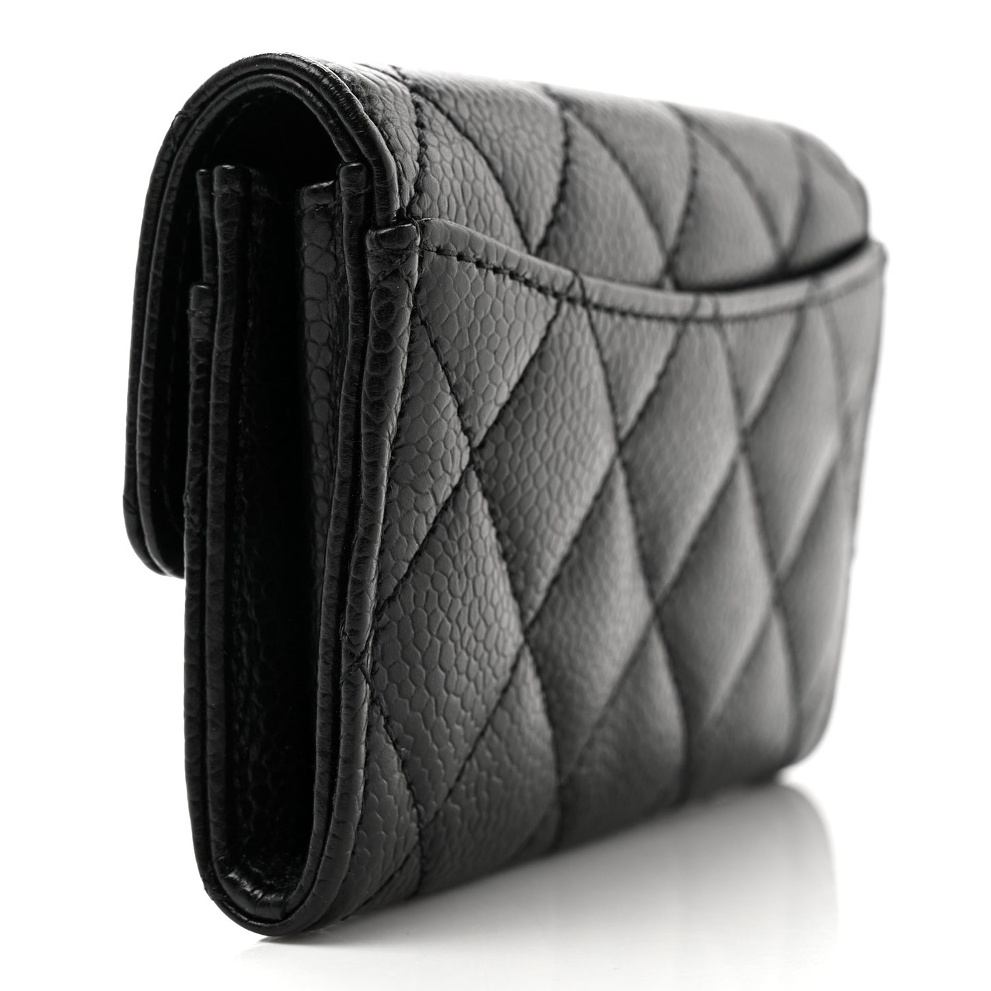 Caviar Quilted Flap Card Holder Wallet Black