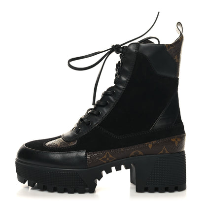 Louis Vuitton Suede Calfskin Monogram Laureate Platform Desert Boots 39 Black 1 of 8