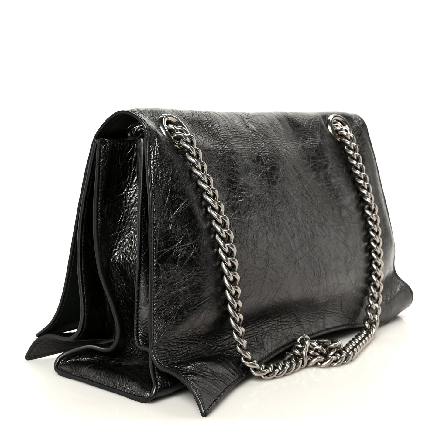 Metallic Crushed Calfskin Large Crush Chain Bag Steel Grey