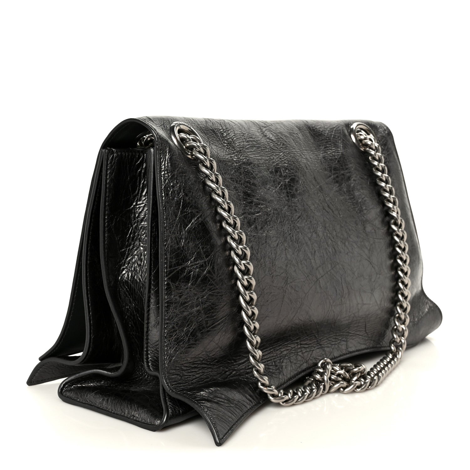 Balenciaga Metallic Crushed Calfskin Large Crush Chain Bag Steel Grey 3 of 11