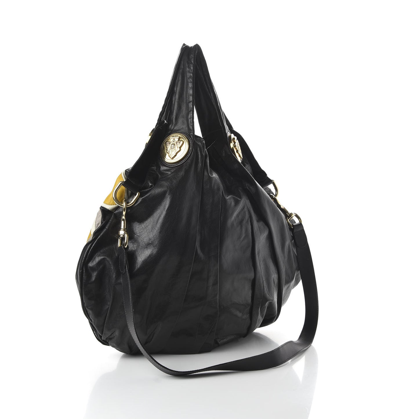 Leather Large Hysteria Top Handle Bag Black Yellow