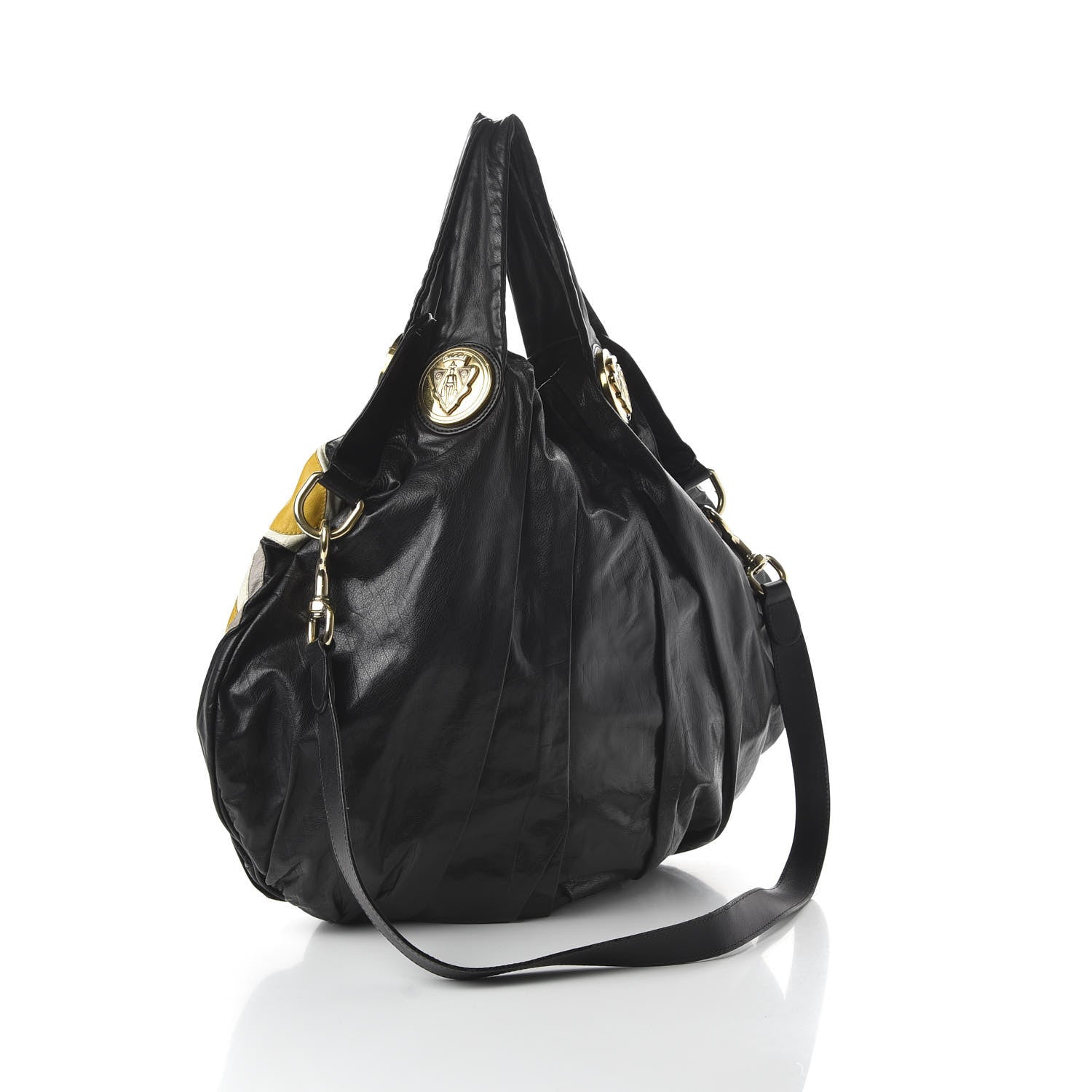 Gucci Leather Large Hysteria Top Handle Bag Black Yellow 4 of 13