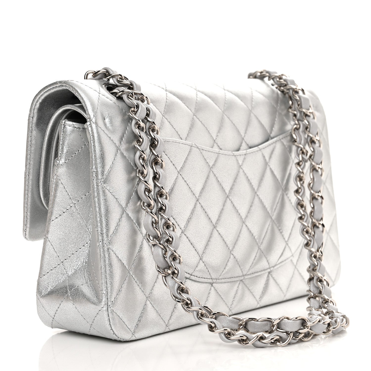 Chanel Metallic Lambskin Quilted Medium Double Flap Silver 3 of 11