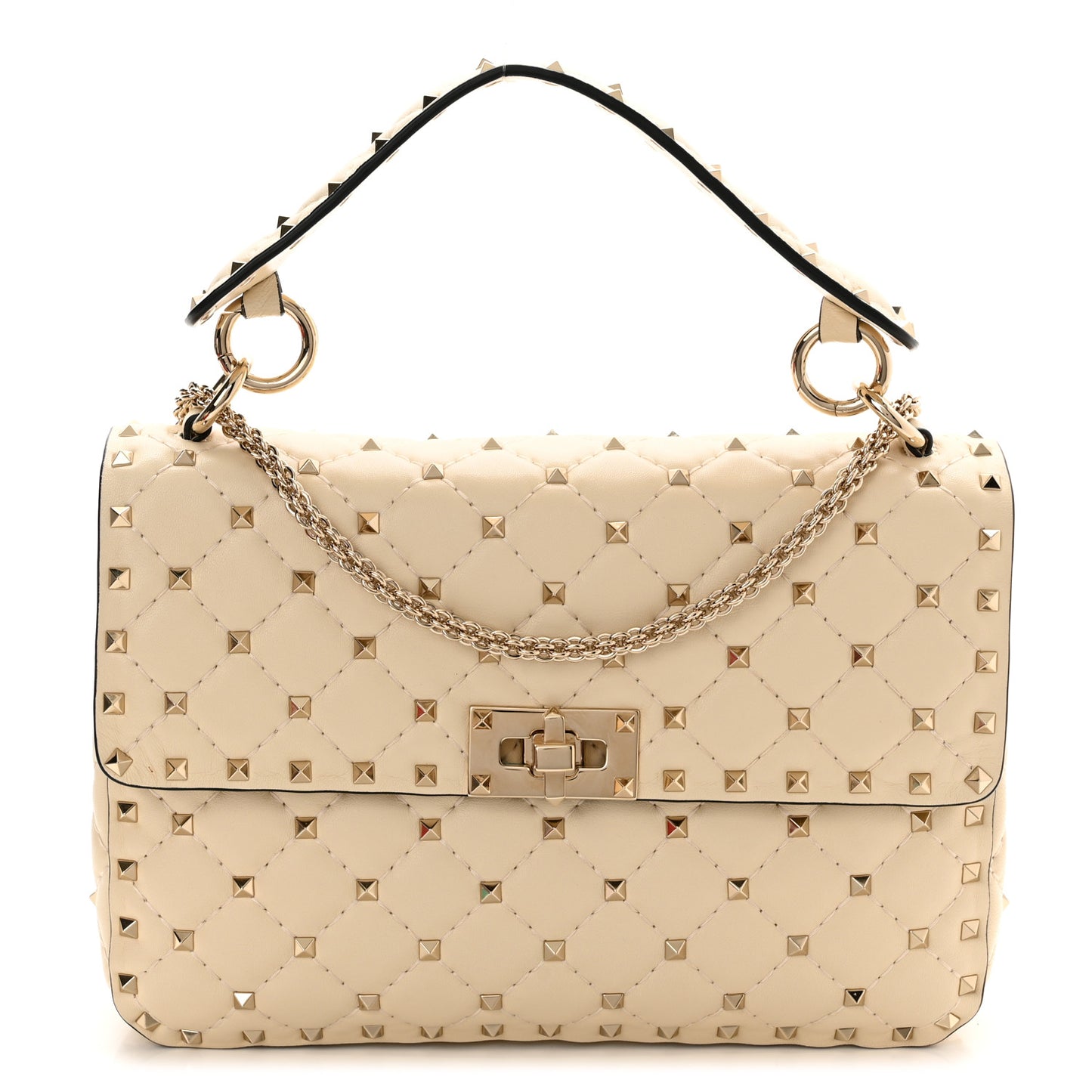 Nappa Medium Rockstud Spike Shoulder Bag Light Ivory