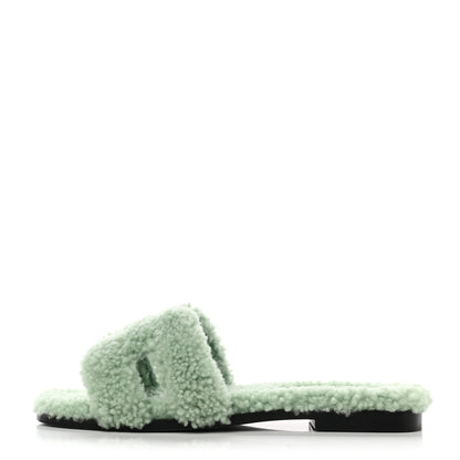 Hermes Woolskin Oran Sandals 36 Vert D'Eau 1 of 8