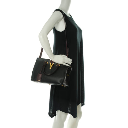 Saint Laurent Calfskin Bi Color Small Classic Y Cabas Black Bordeaux 2 of 7