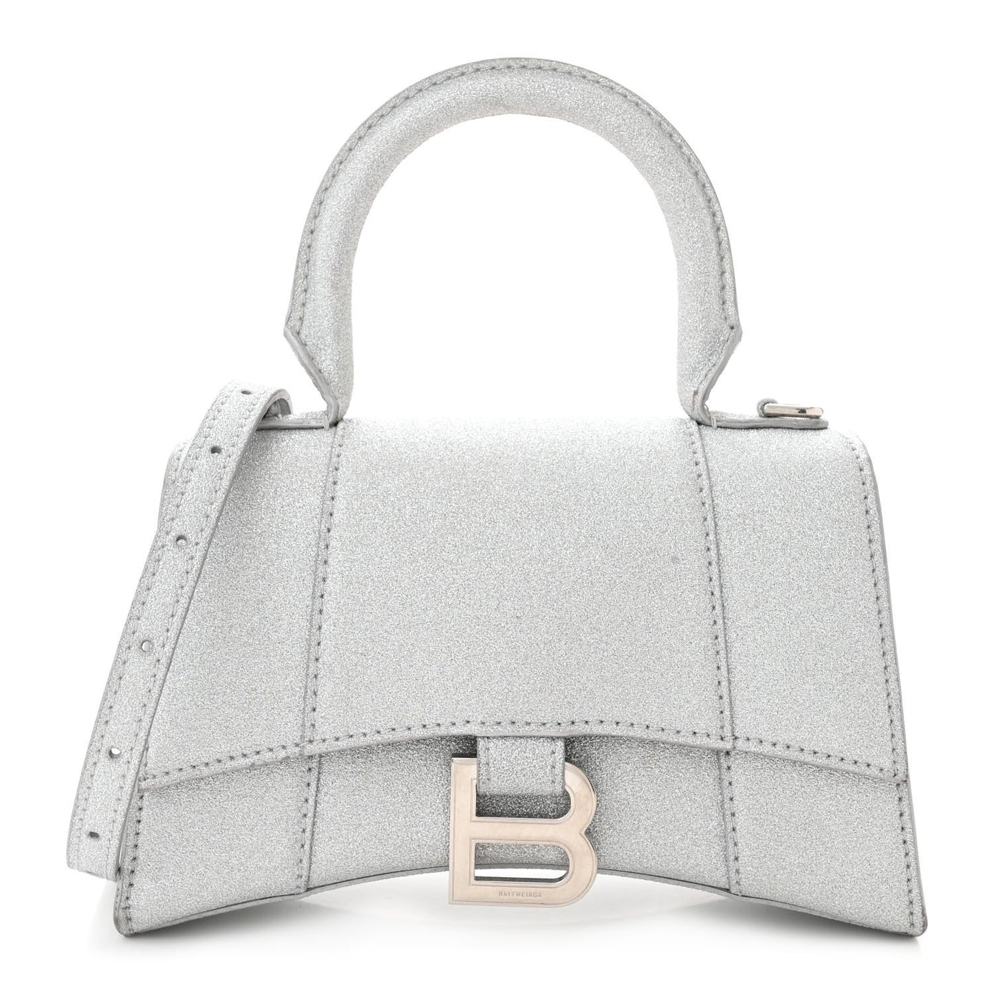 Sparkling Fabric Hourglass Top Handle Bag XS Silver