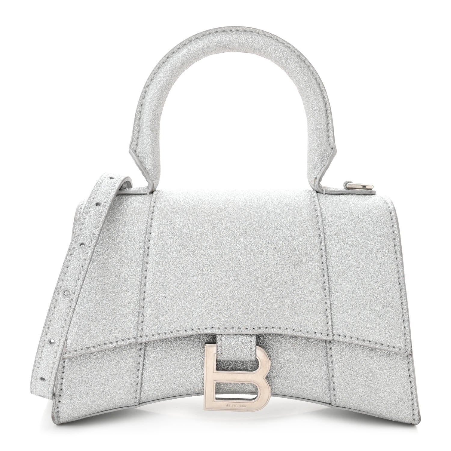 Balenciaga Sparkling Fabric Hourglass Top Handle Bag XS Silver 1 of 13
