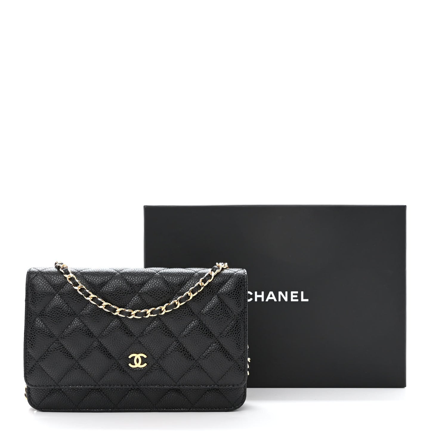 Caviar Quilted Wallet on Chain WOC Black