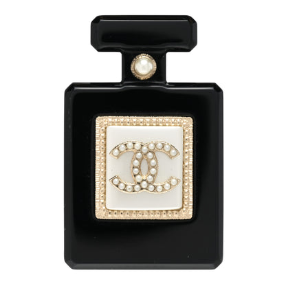 Chanel Resin Pearl Perfume Bottle CC Brooch Black Gold 1 of 5