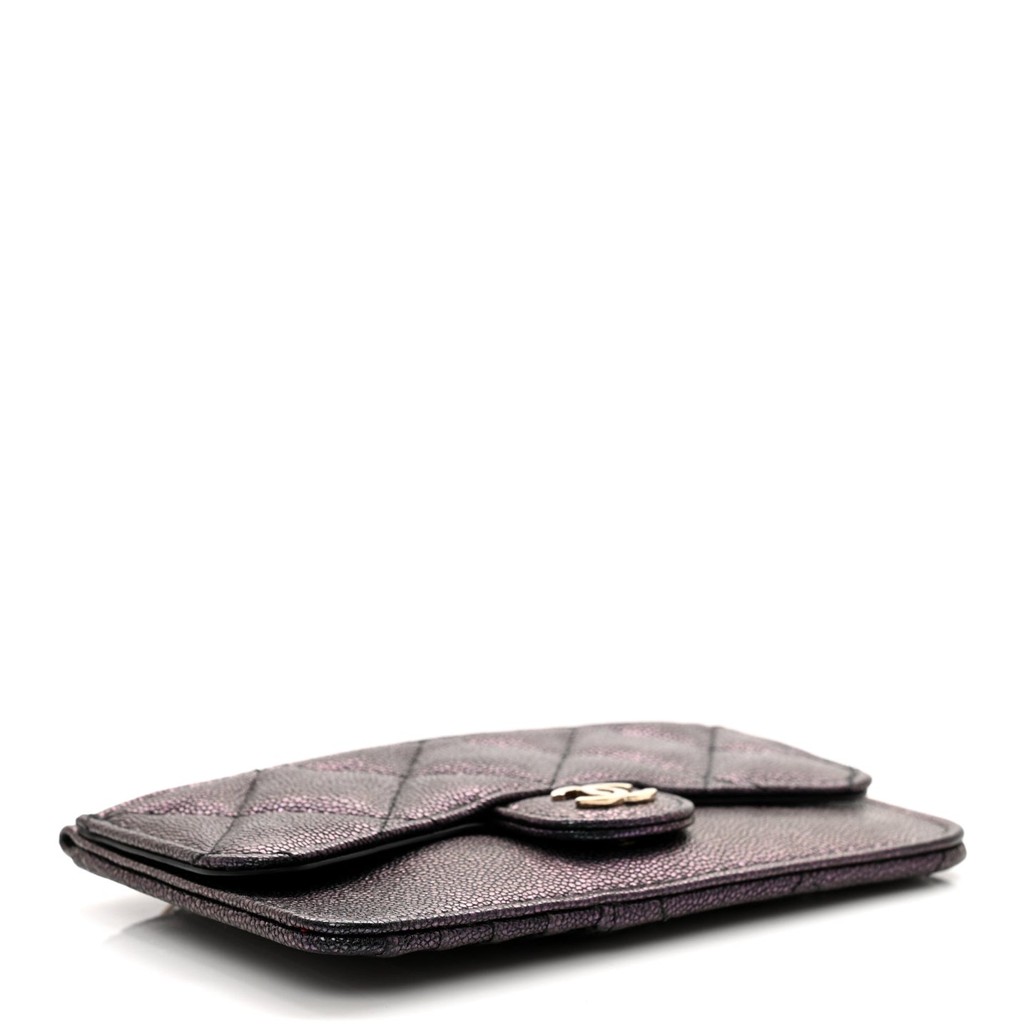 Iridescent Caviar Quilted Flap Zip Card Holder Black