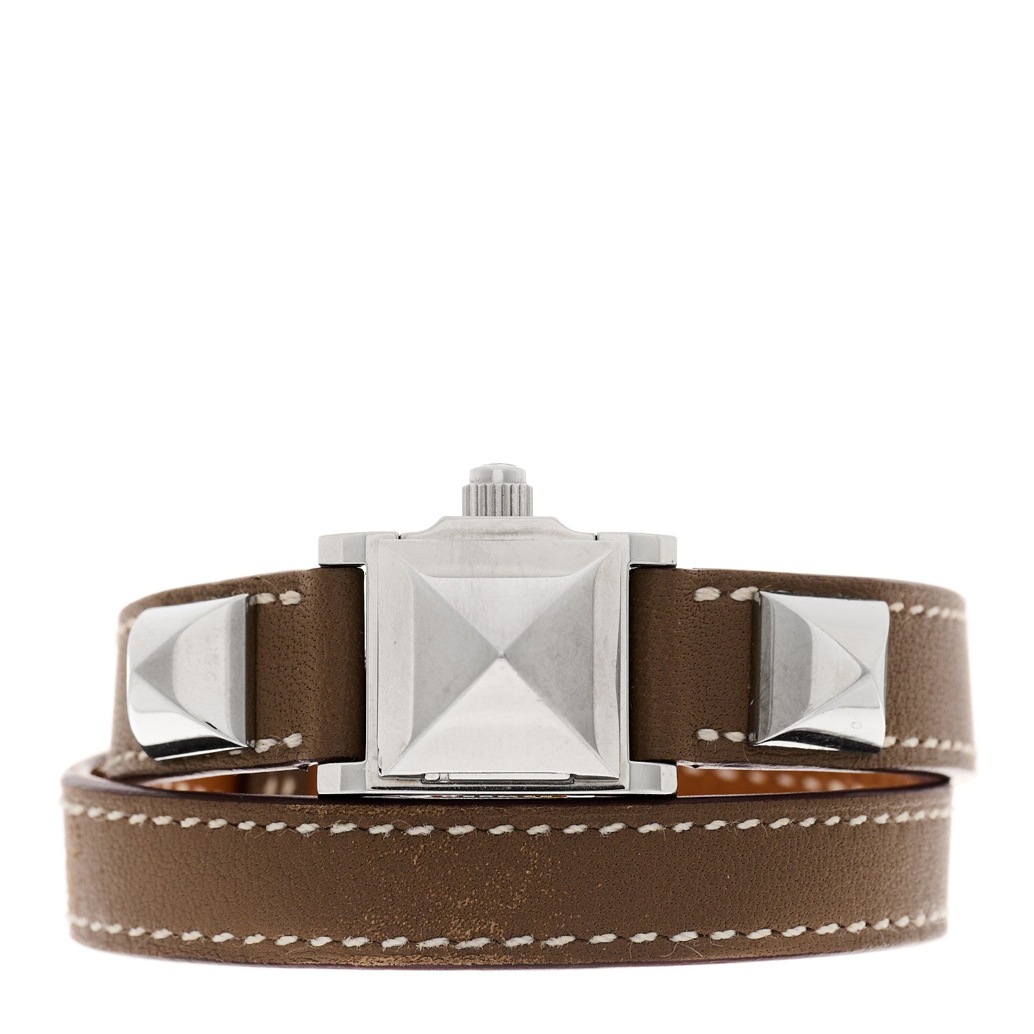 Hermes Stainless Steel Swift 16mm Medor Double Tour Quartz Watch Etoupe 2 of 5